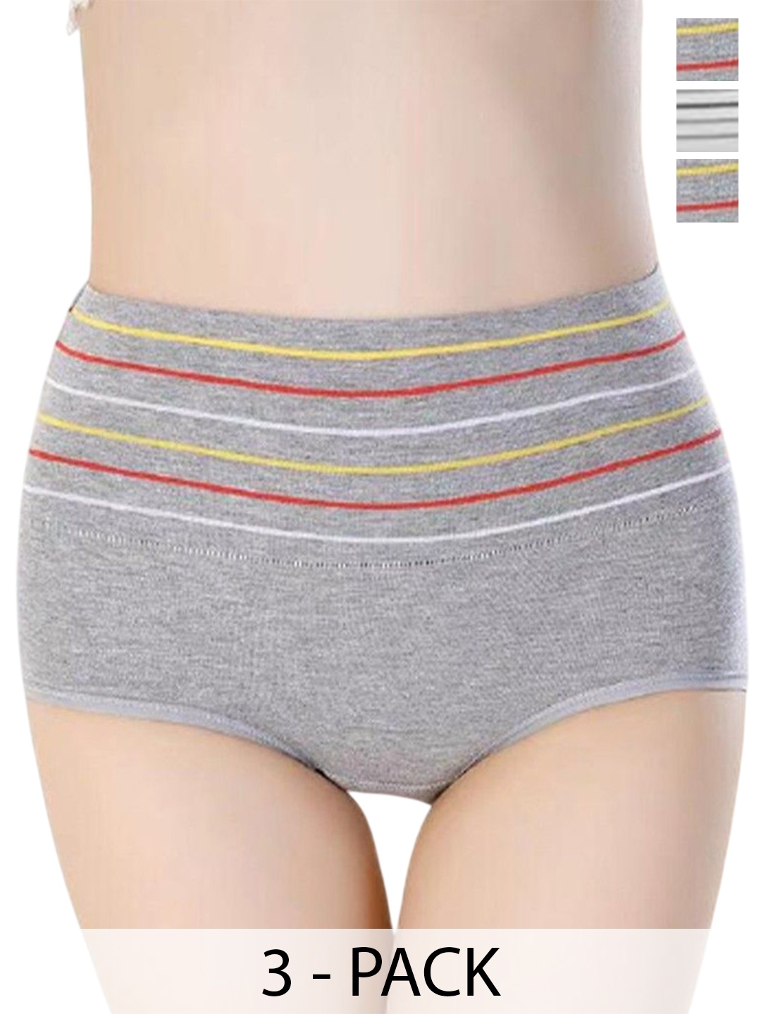 

SHREE GANESH FASHION Pack Of 3 High-Rise Hipster Briefs 2076 GREY 003 M