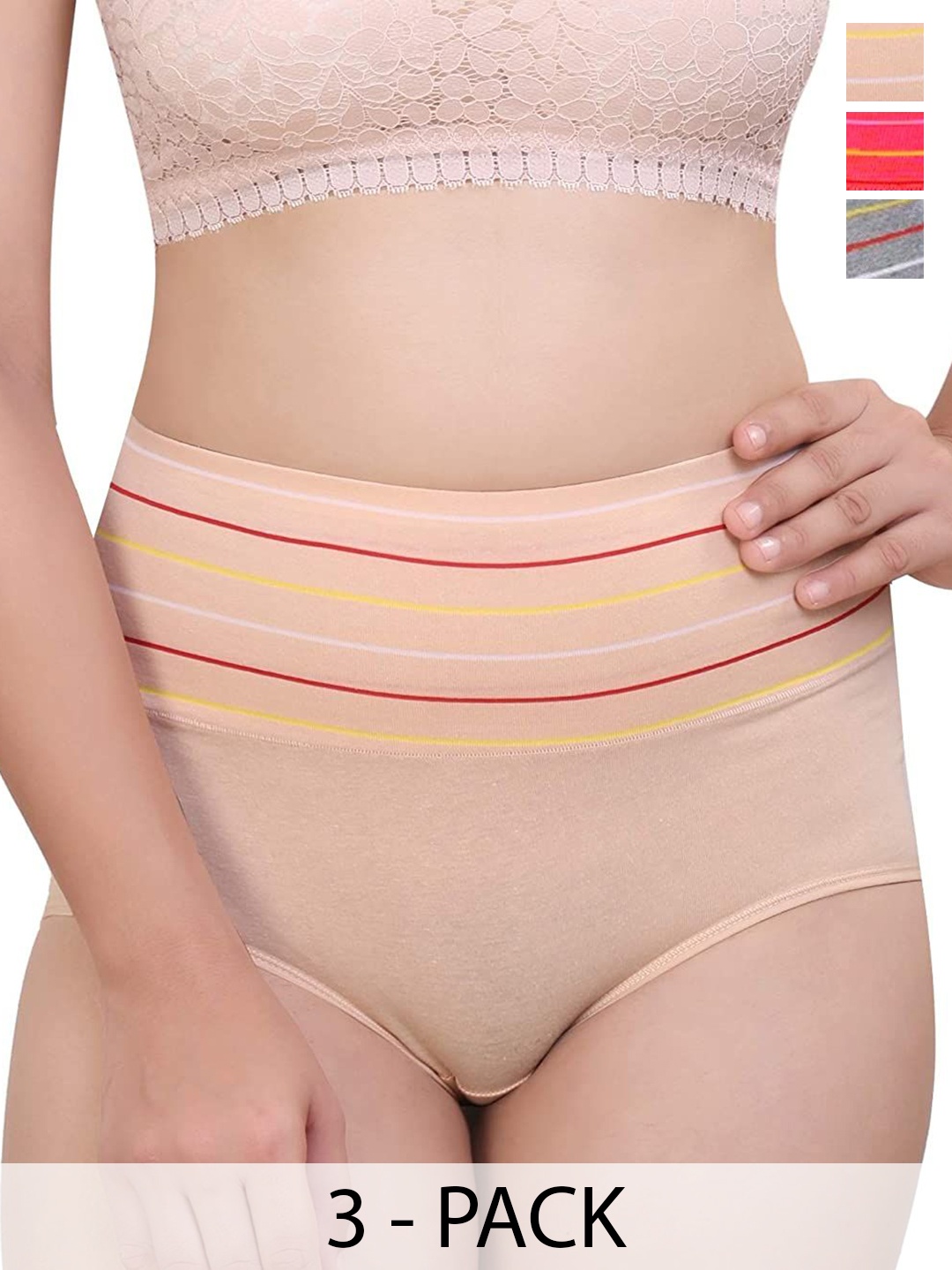 

SHREE GANESH FASHION Women Pack Of 3 High-Rise Hipster Briefs, Cream