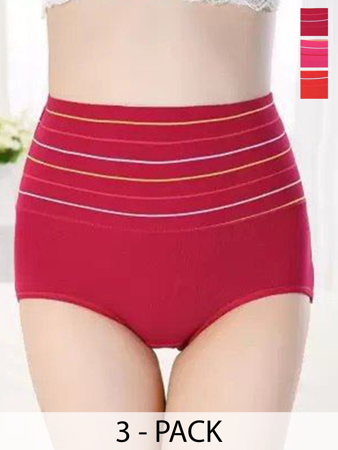 

SHREE GANESH FASHION Pack Of 3 Striped High-Rise Hipster Briefs, Maroon