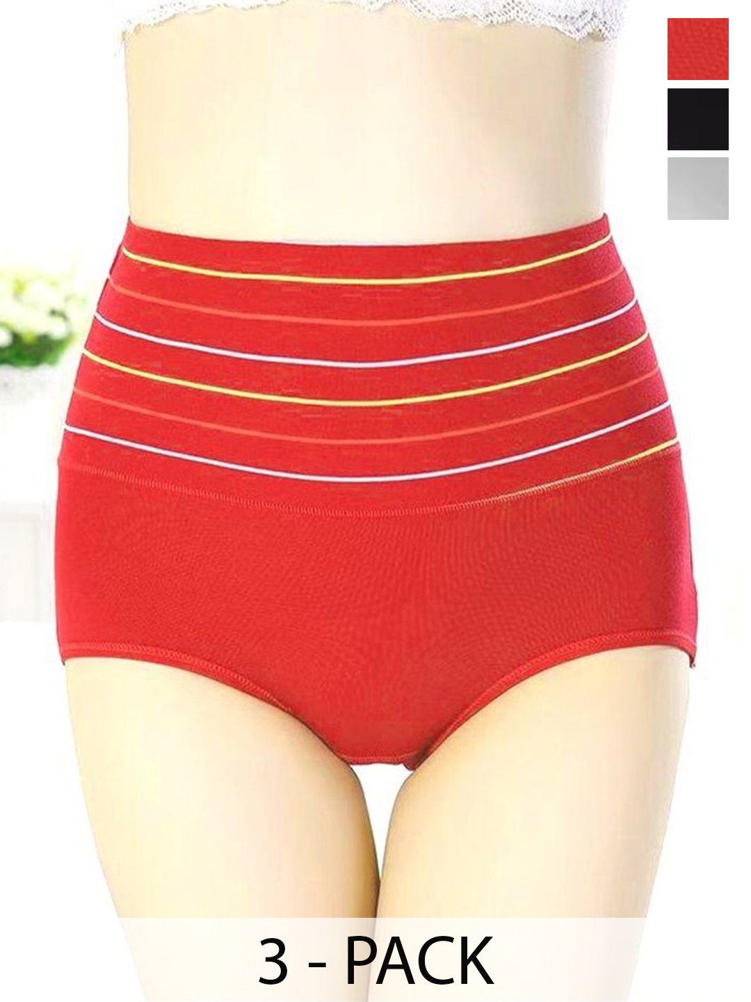 

SHREE GANESH FASHION Women Pack Of 3 Striped High-Rise Hipster Briefs, Black