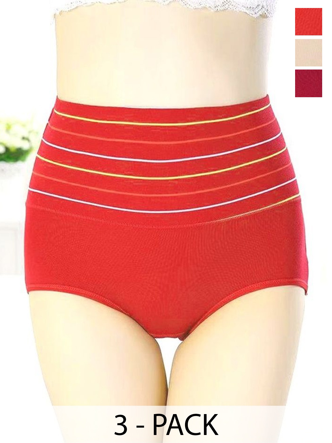 

SHREE GANESH FASHION Women Pack Of 3 High-Rise Hipster Briefs, Cream