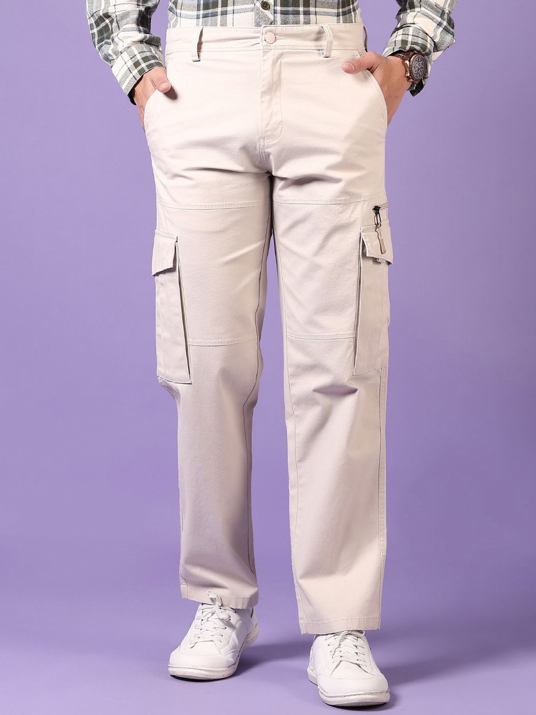 

V-Mart Men Regular Fit Cotton Cargos, Cream