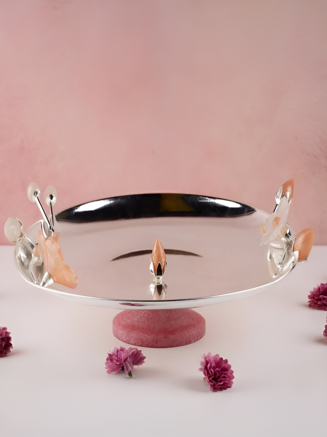 

THE HOME CO. Silver-Toned and Pink Brass Easy to Clean Food Platter