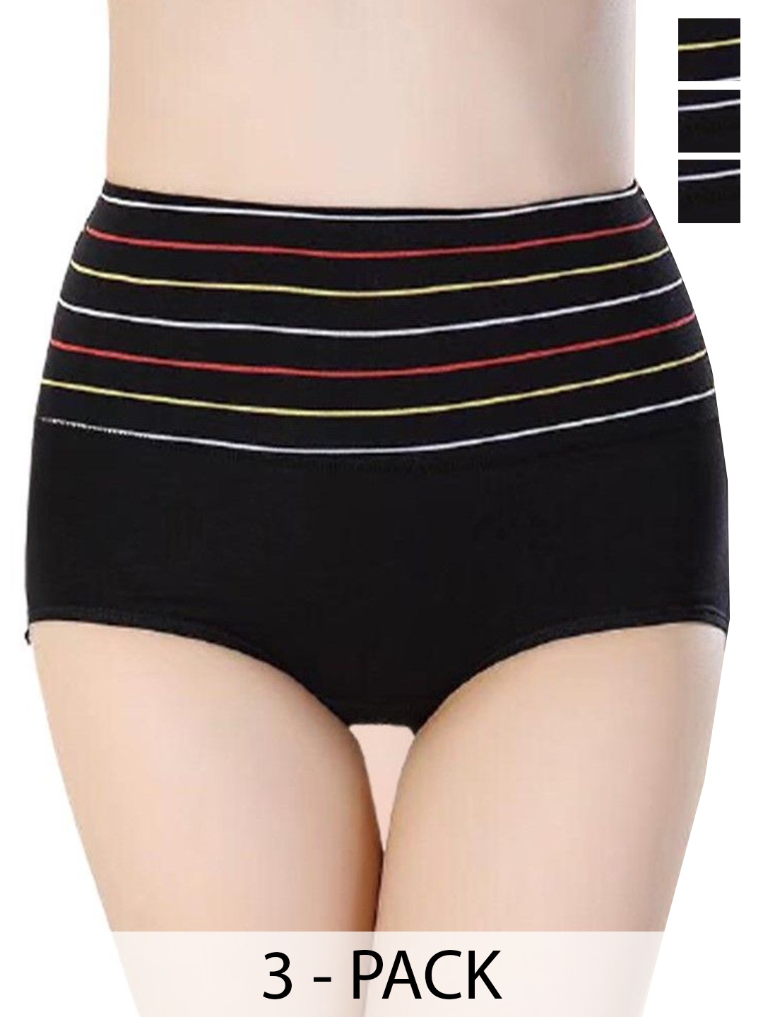 

SHREE GANESH FASHION Pack Of 3 High-Rise Hipster Briefs 2076 BLACK 003 M