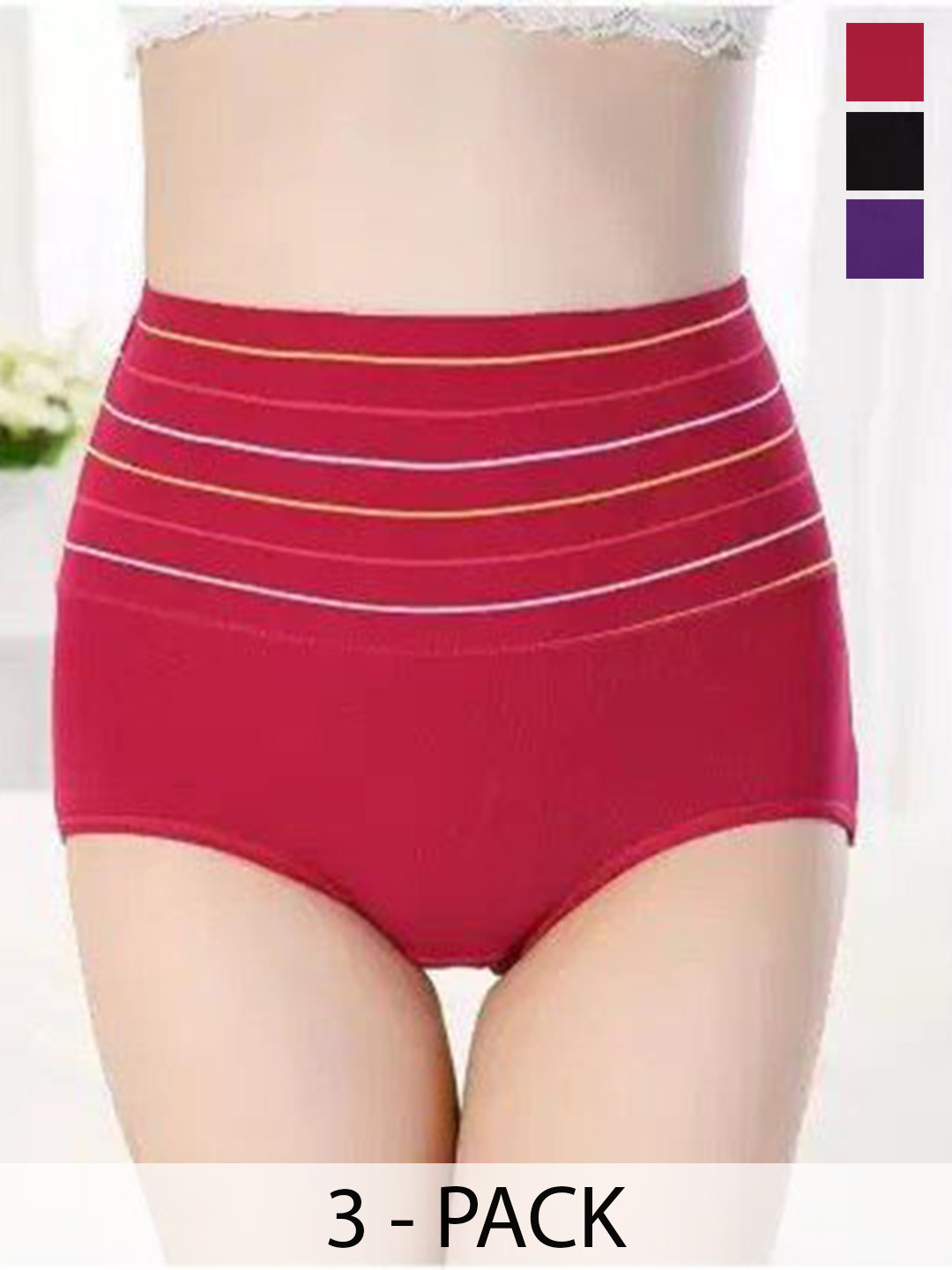 

SHREE GANESH FASHION Women Pack Of 3 High-Rise Hipster Briefs, Black