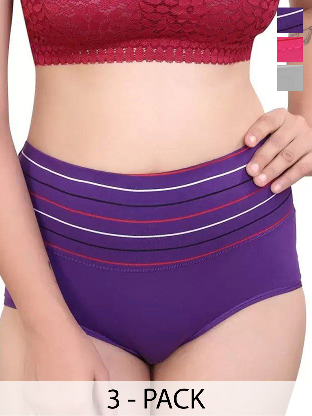 

SHREE GANESH FASHION Pack Of 3 High-Rise Hipster Briefs 2076 GR-PK-PR 003 M, Grey