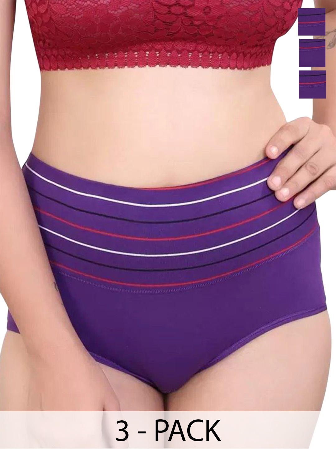 

SHREE GANESH FASHION Women Pack Of 3 High-Rise Hipster Briefs 2076 PURPLE 003 M