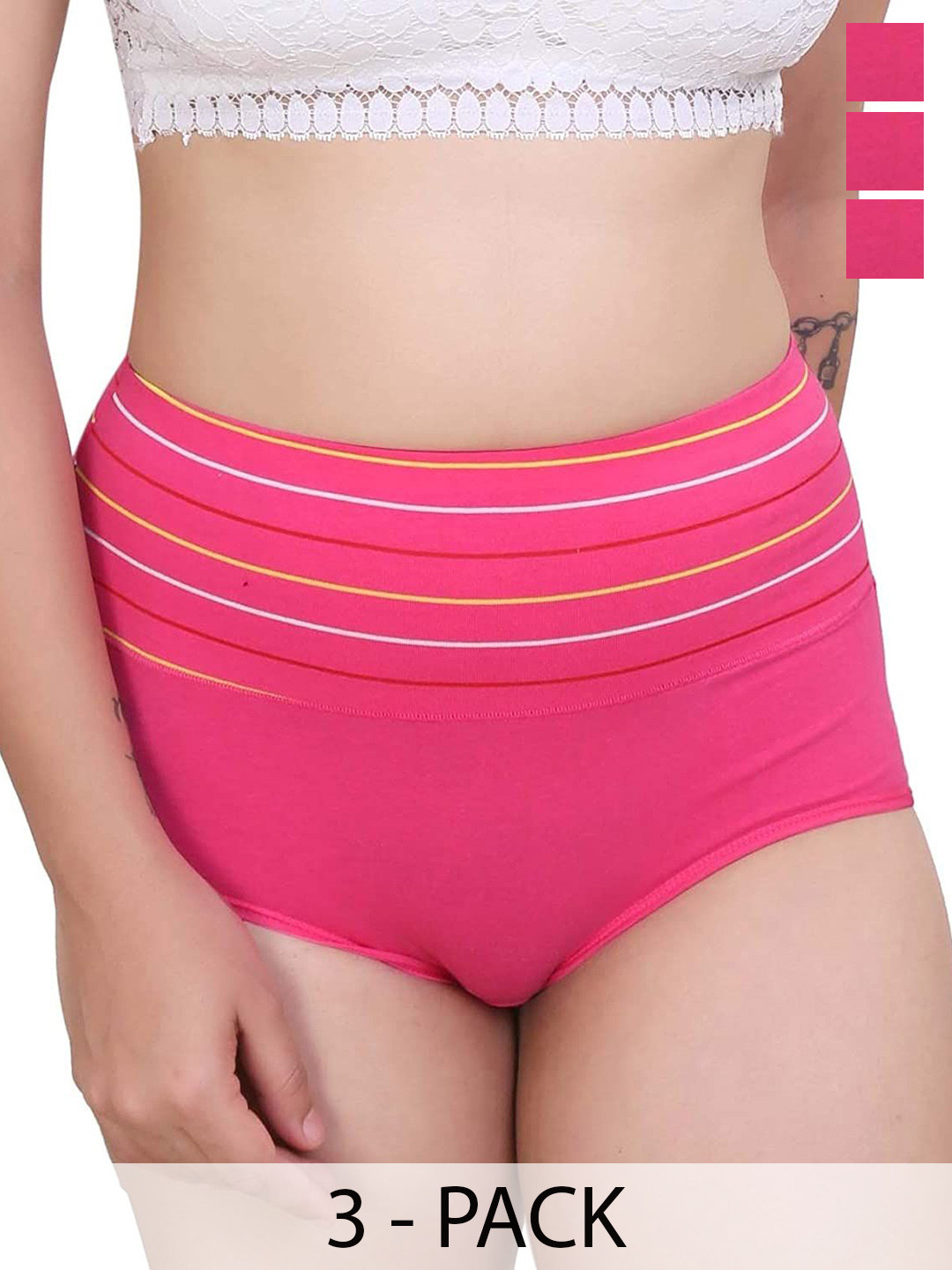 

SHREE GANESH FASHION Women Pack Of 3 High-Rise Hipster Briefs, Pink