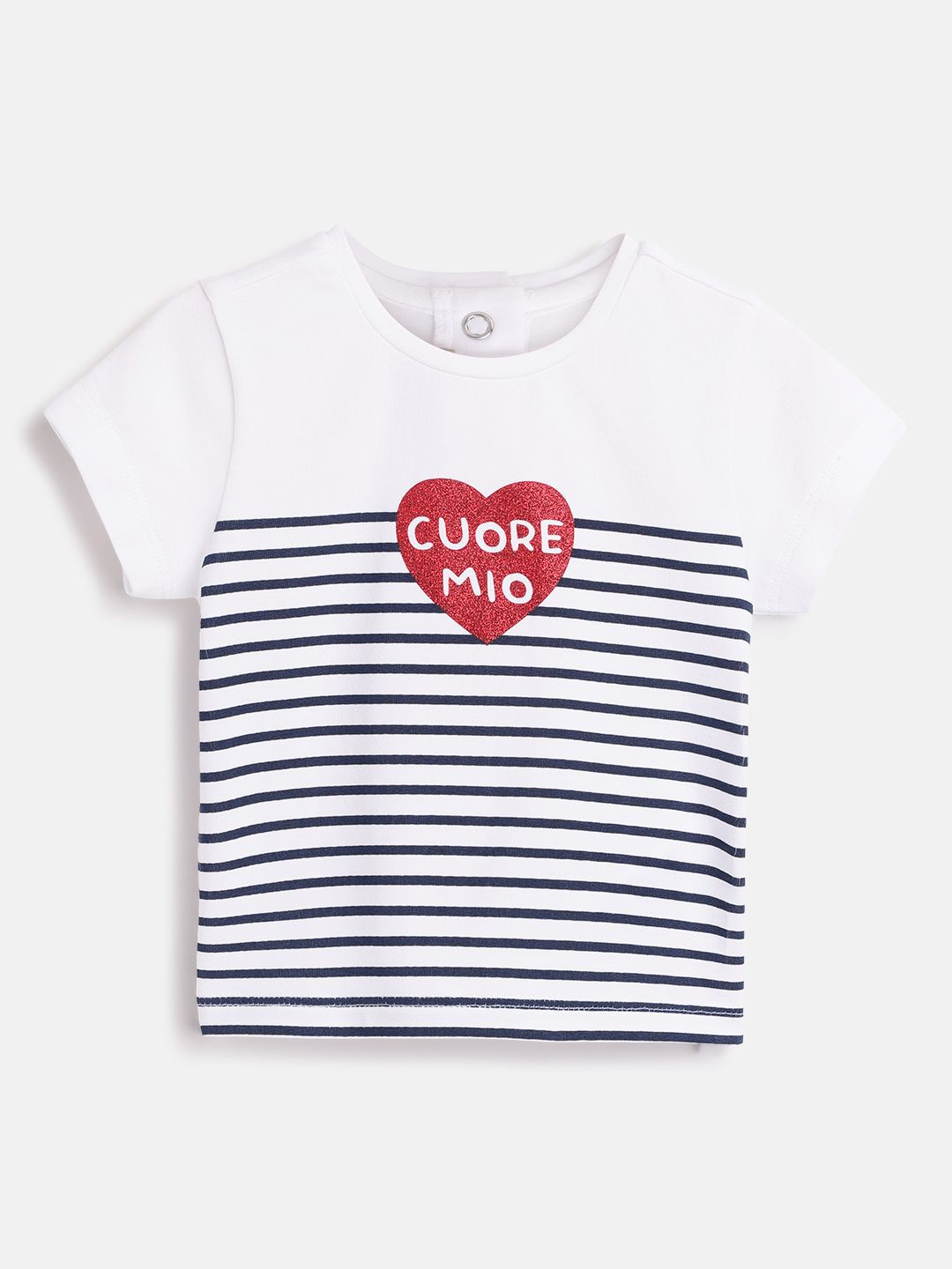 

Chicco Girls Striped Round Neck Cotton T-shirt, White