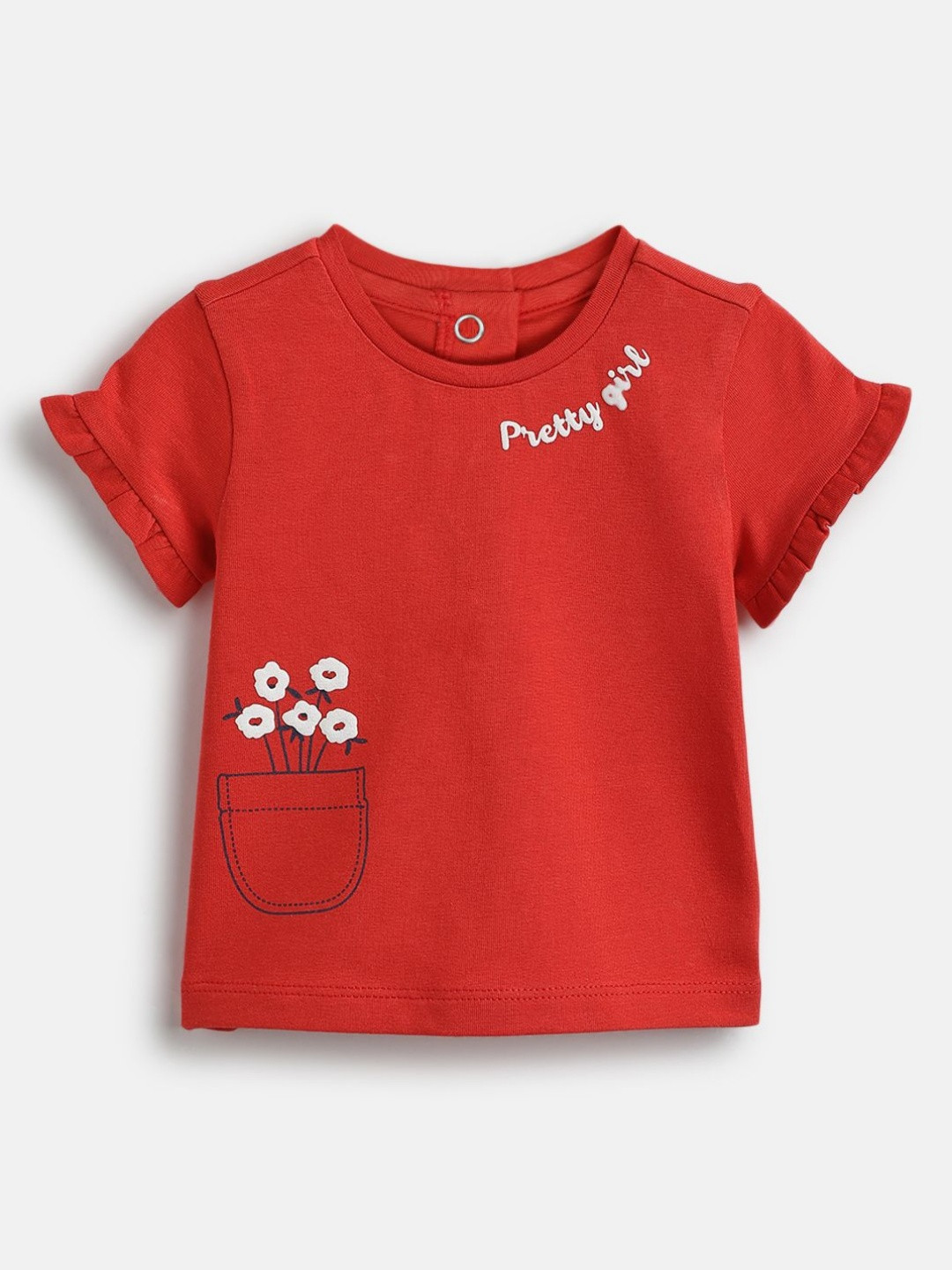 

Chicco Girls Floral Printed Round Neck Cotton T-shirt, Red