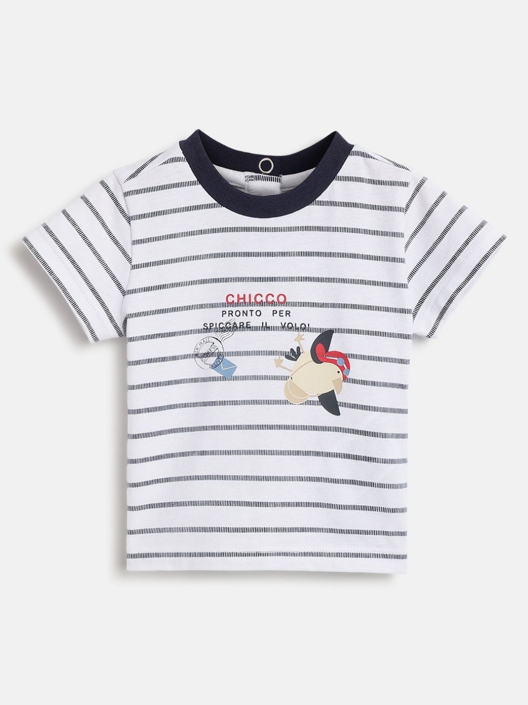 

Chicco Boys Striped Round Neck Cotton T-shirt, White