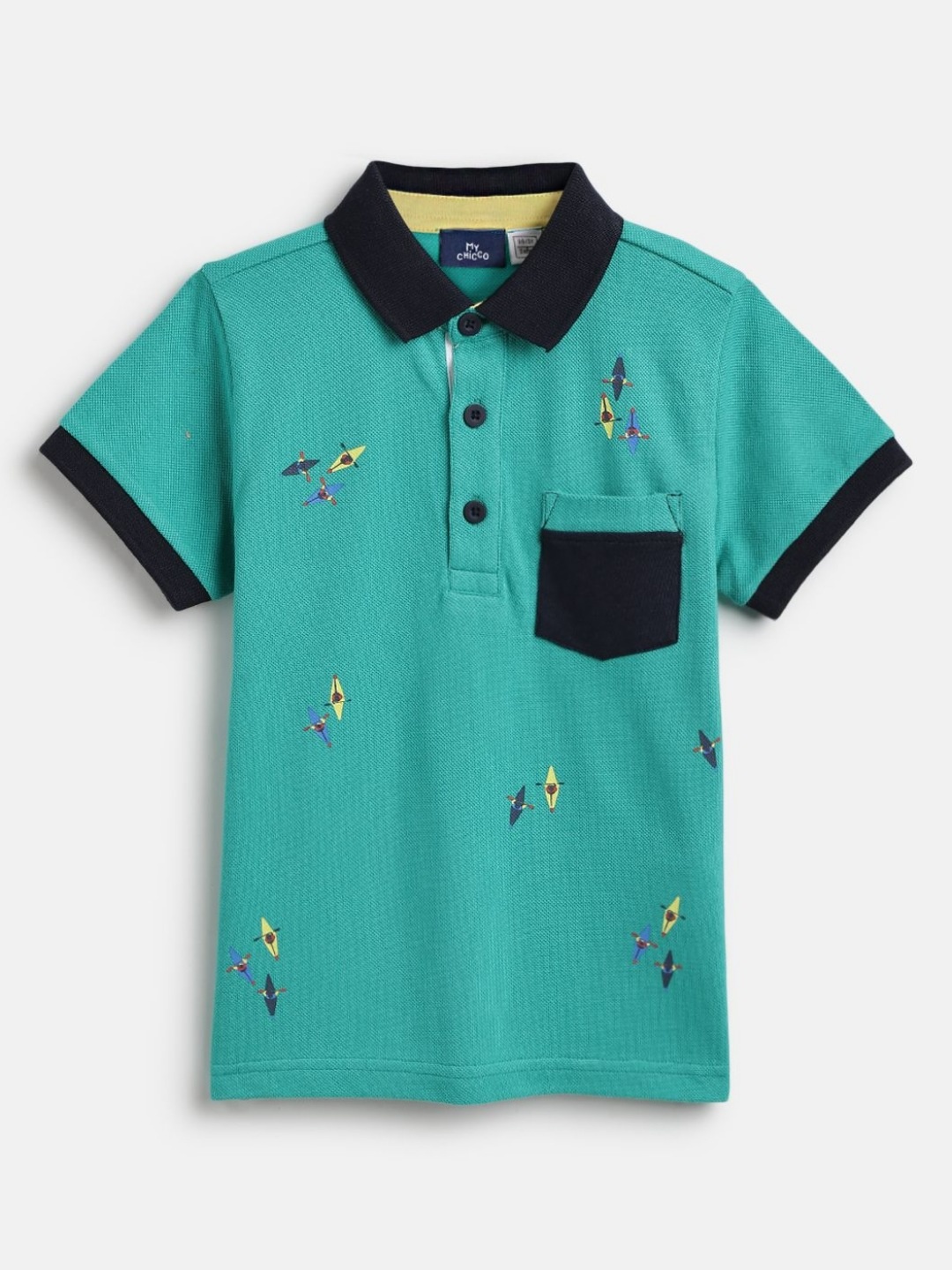 

Chicco Boys Conversational Printed Polo Collar Cotton T-shirt, Sea green