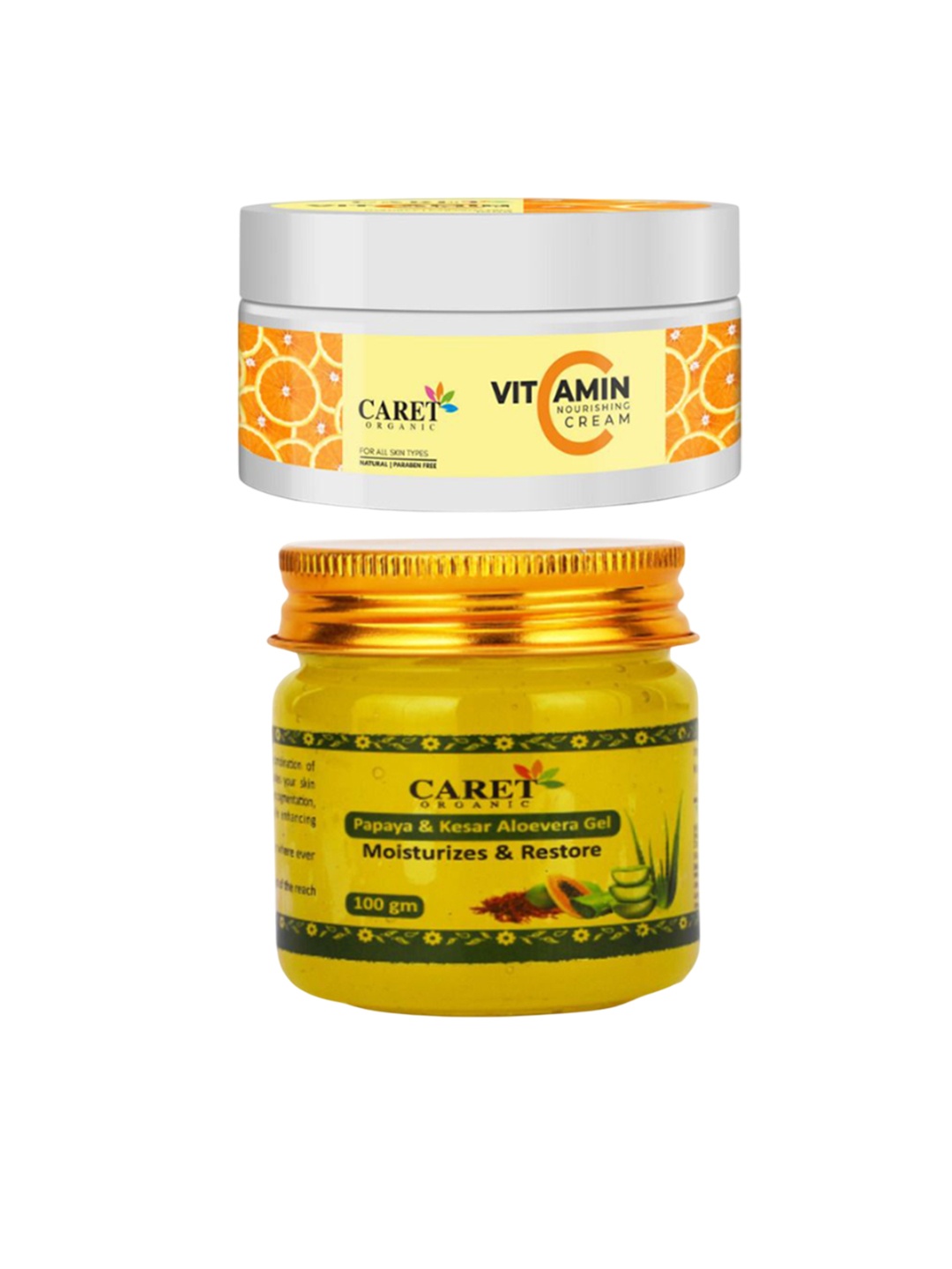 

CARET ORGANIC Set Of 2 Vitamin C Nourishing Cream & Papaya Kesar Aloevera Gel-100 g Each, White