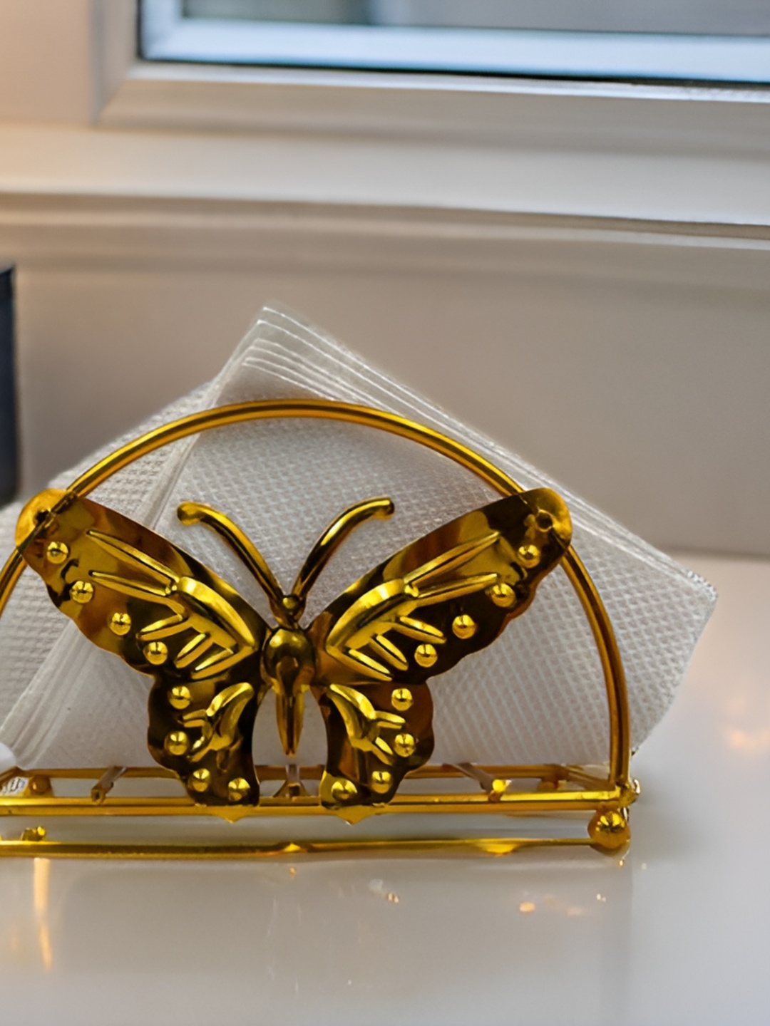 

Shreedah Gold Toned Butterfly Textured Metal Tissue Holder