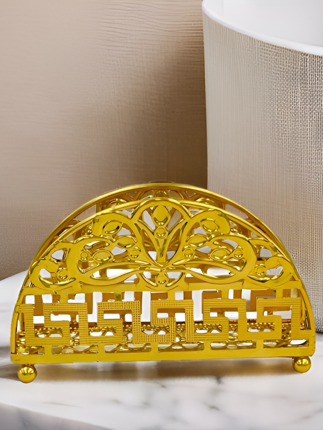 

Shreedah Gold Toned Floral Textured Metal Napkin/Tissue Holder