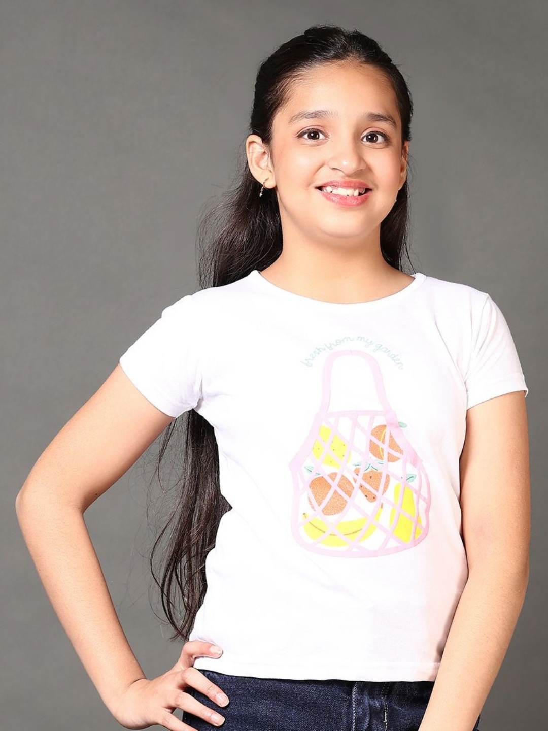 

V-Mart Girls Graphic Printed Round Neck Cotton T-shirt, White