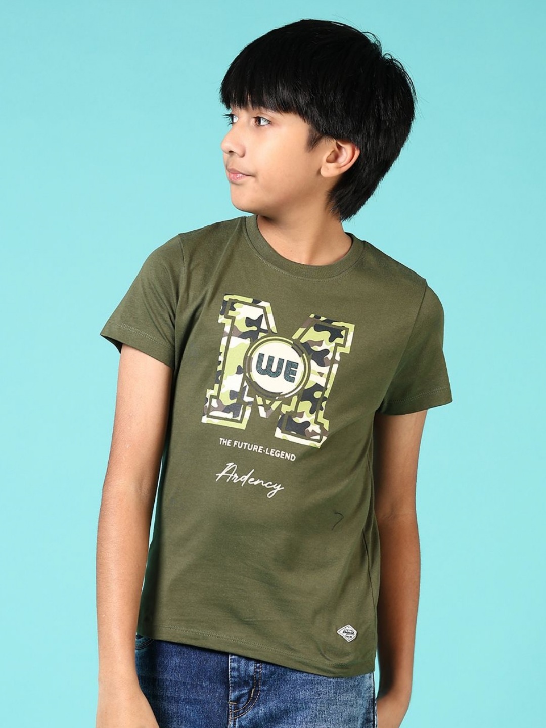 

V-Mart Boys Graphic Printed Round Neck Cotton T-shirt, Olive