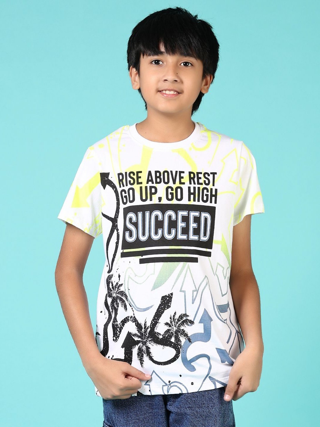 

V-Mart Boys Graphic Printed Round Neck Cotton T-shirt, White