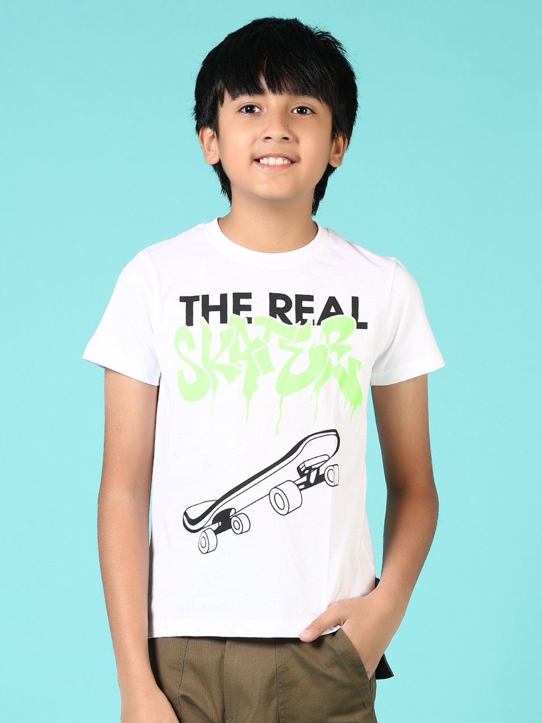 

V-Mart Boys Graphic Printed Round Neck Cotton T-shirt, White