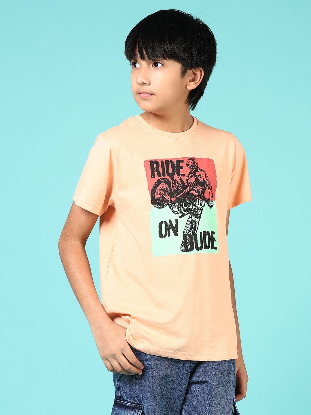 

V-Mart Boys Graphic Printed Round Neck Cotton T-shirt, Orange