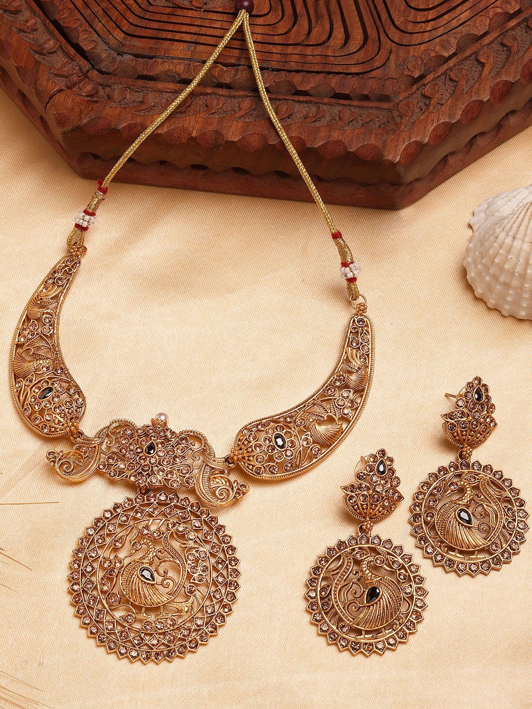 

KARATCART Gold-Plated Stone Studded Antique Necklace and Earrings