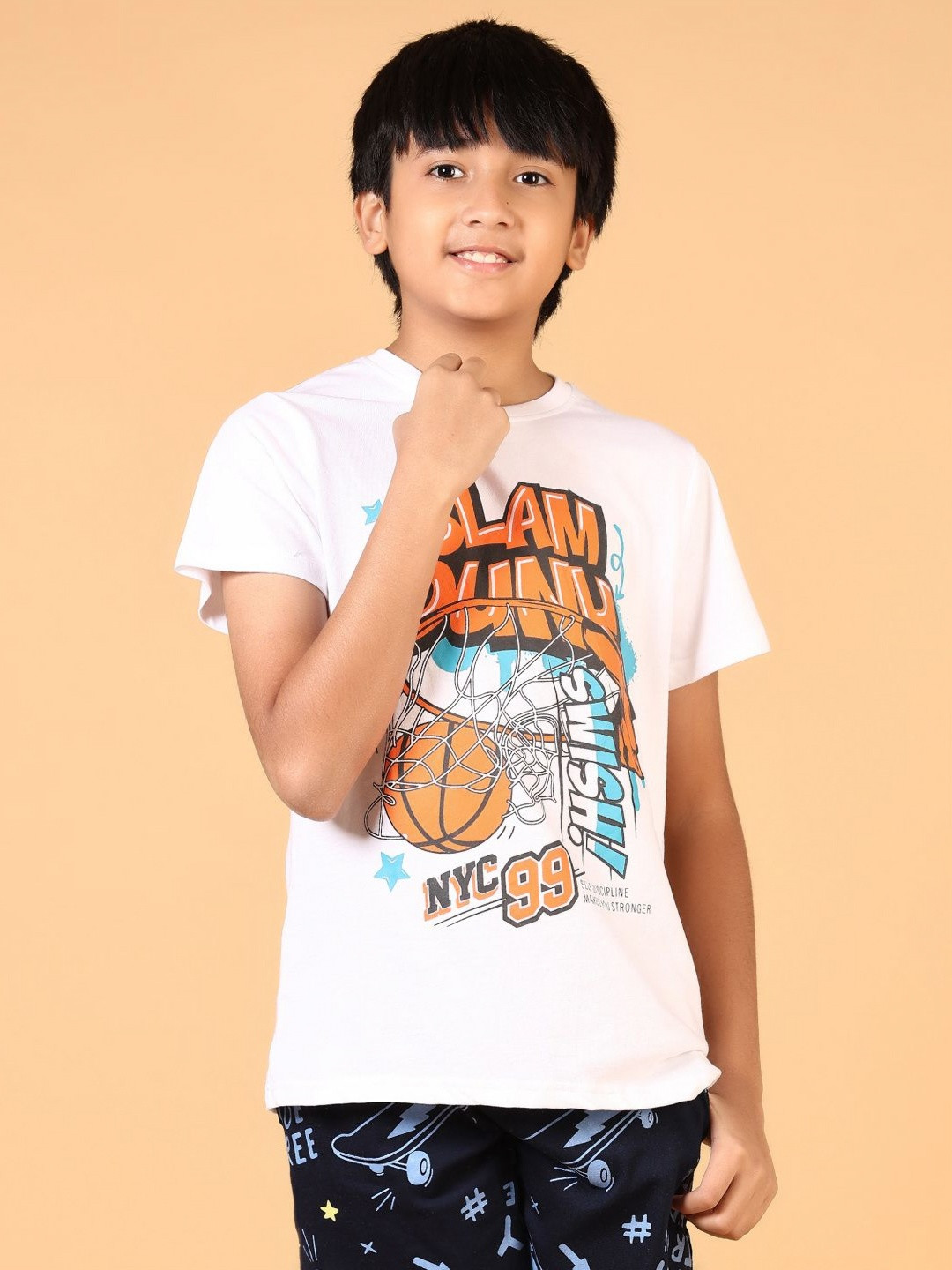 

V-Mart Boys Graphic Printed Round Neck Cotton T-shirt, White