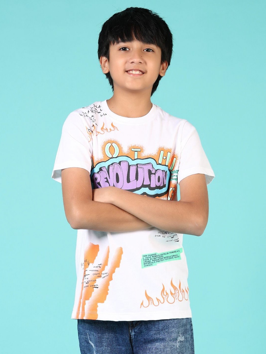 

V-Mart Boys Typography Printed Round Neck Cotton T-shirt, White
