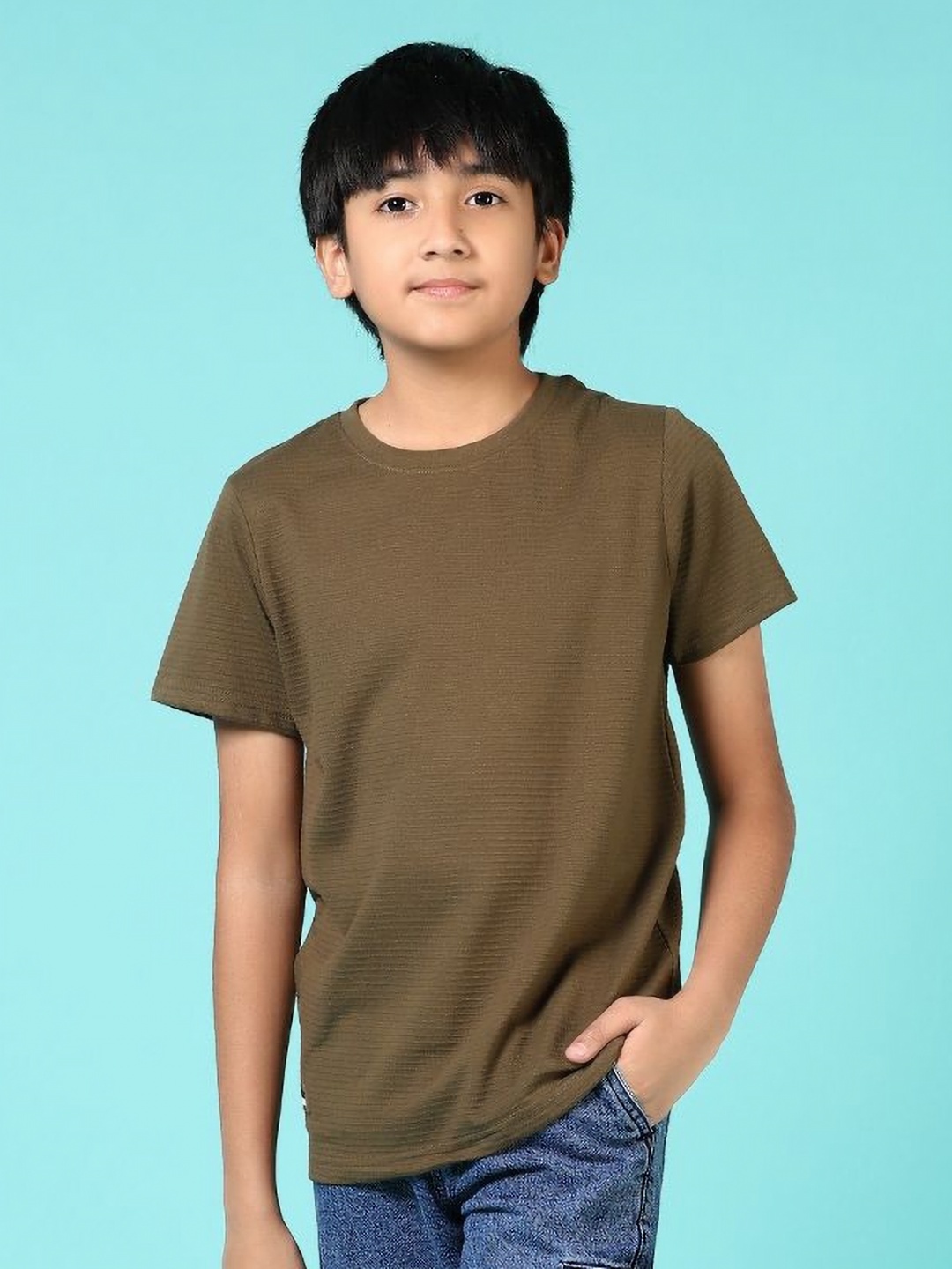 

V-Mart Boys Solid Round Neck Cotton T-shirt, Olive