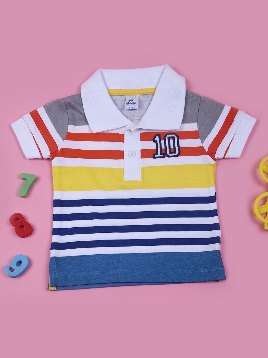 

V-Mart Boys Striped Polo Collar Cotton T-shirt, White