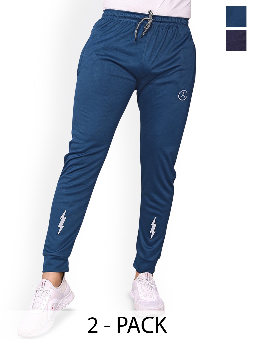 

Moda Rapido Men Pack Of 2 Mid Rise Slim Fit Joggers Track Pants, Blue