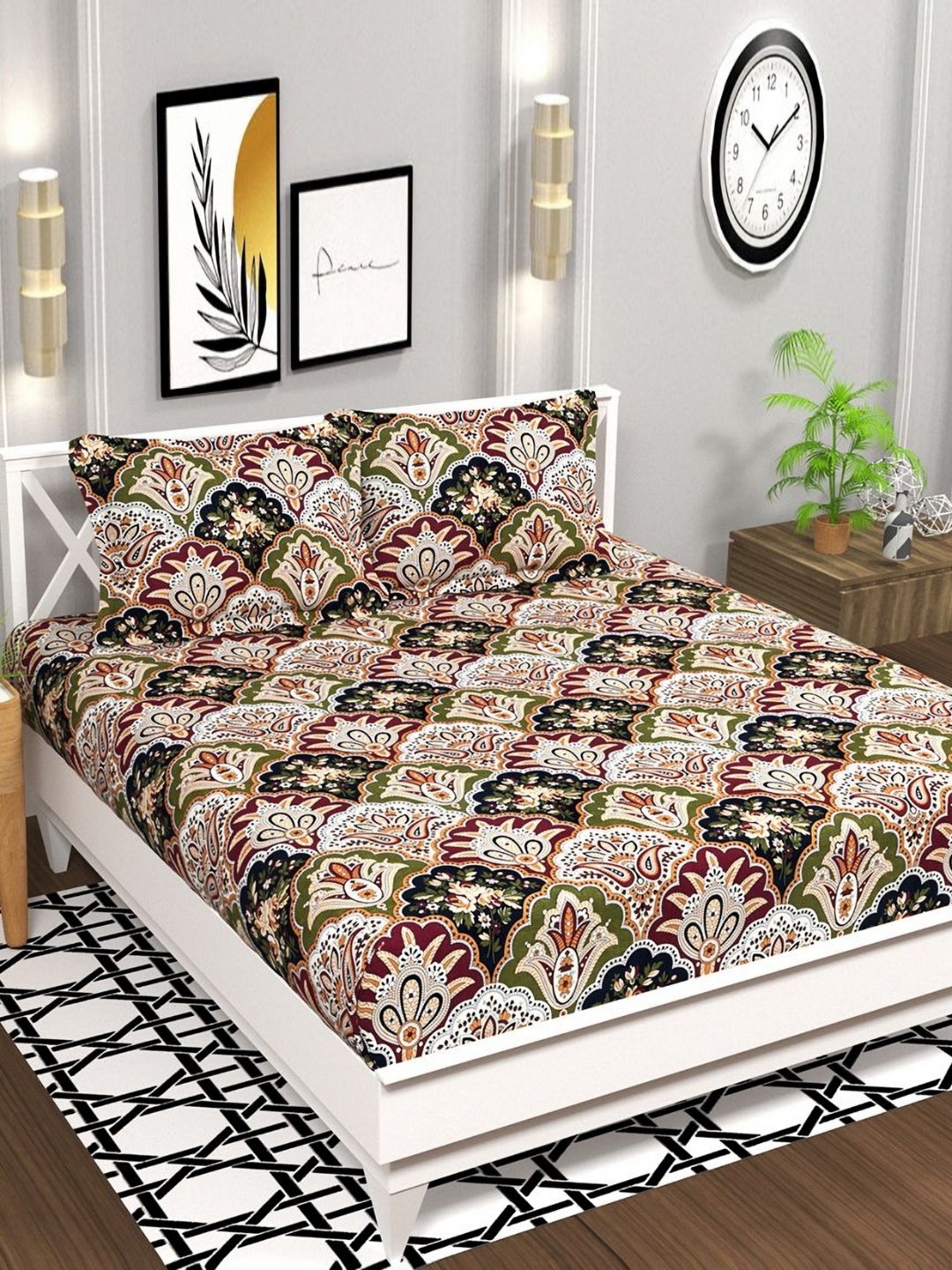 

bsb home Maroon Floral Printed Microfiber 140 TC Queen Bedsheet Set- 2.2 m x 2.18 m