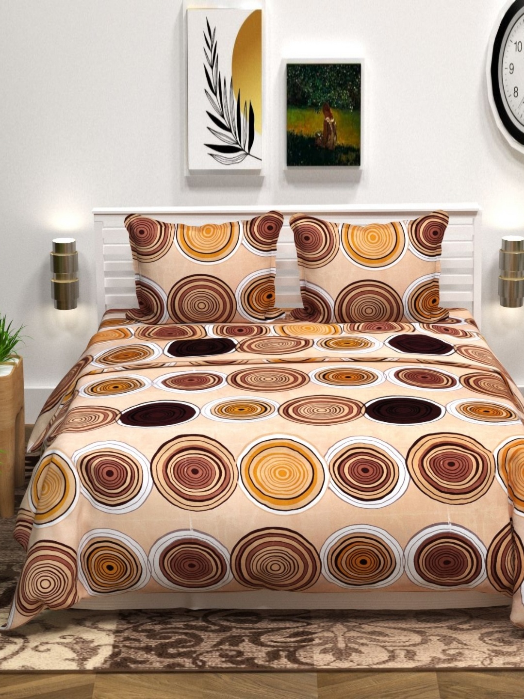 

bsb home Beige Geometric Printed Microfiber 140 TC Queen Bedsheet Set- 2.2 m x 2.18 m