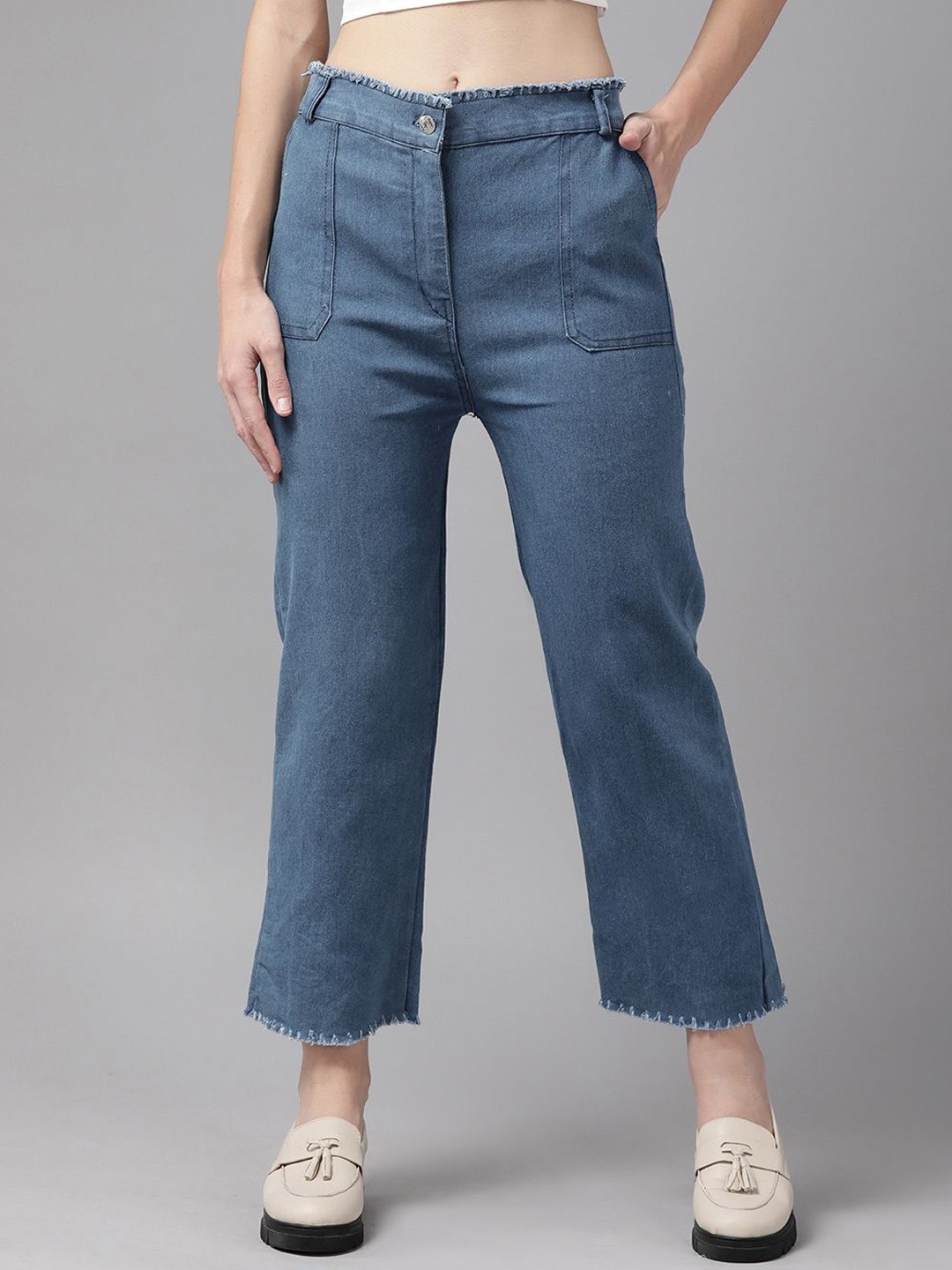

The Roadster Lifestyle Co Women Flared Fit Cotton Denim Jeans, Blue