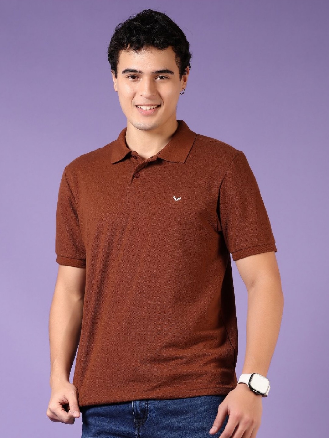 

V-Mart Men Solid Polo Collar Cotton T-shirt, Brown