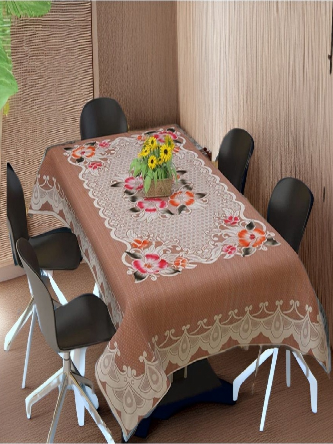 

REVEXO Pink & White Floral Printed 4-Seate Table Cover