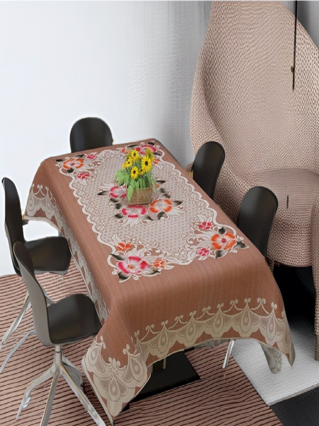 

REVEXO Peach-Coloured & White Floral Printed Rectangle 4-Seater Table Covers