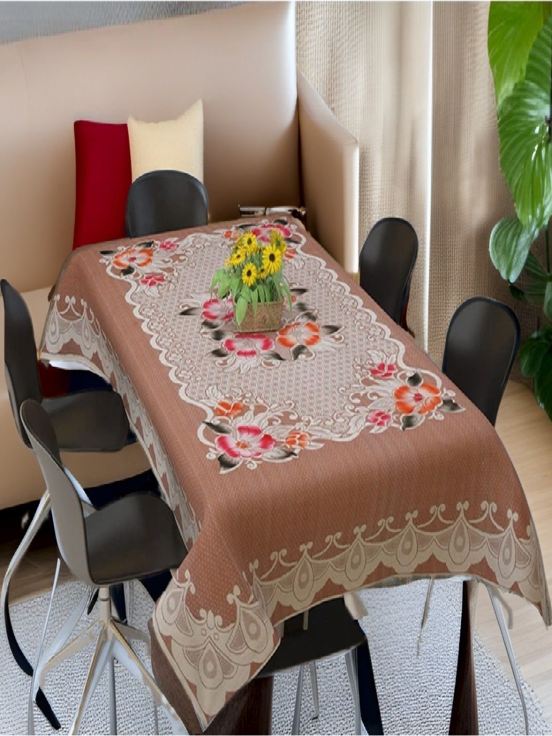 

REVEXO Peach-Coloured & White Floral Printed Rectangle 4-Seater Table Covers