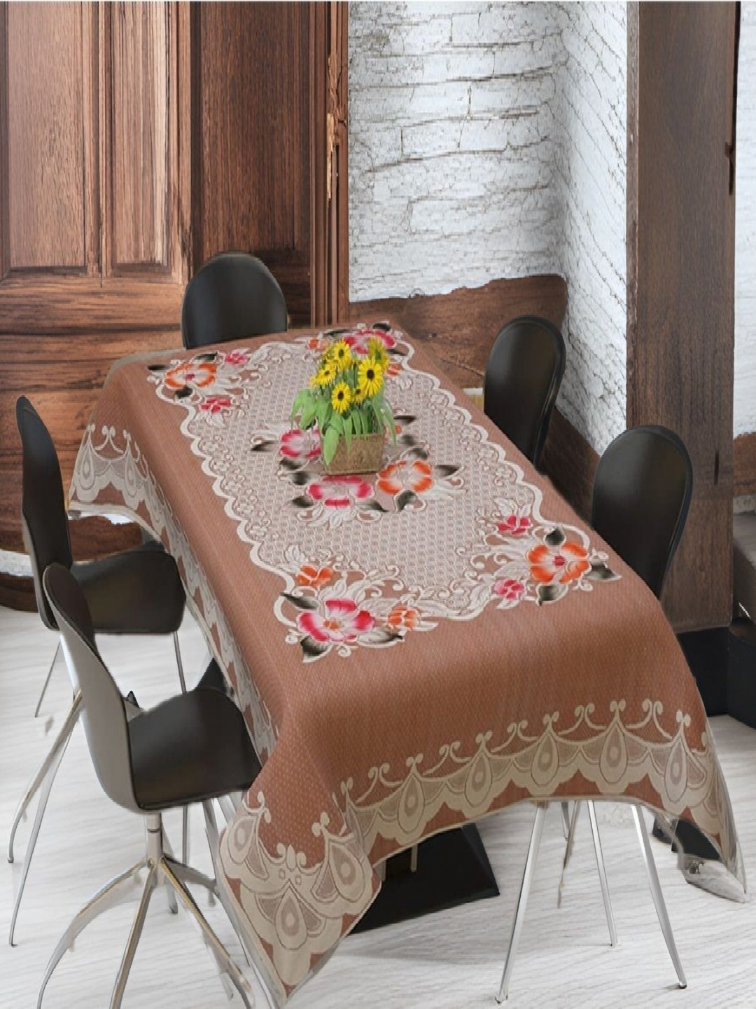 

REVEXO Peach-Coloured Floral Printed Rectangle 4-Seater Table Covers