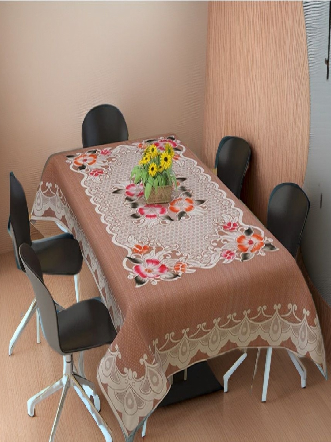 

REVEXO Peach-Coloured & White Floral Printed Rectangle 4-Seater Table Covers