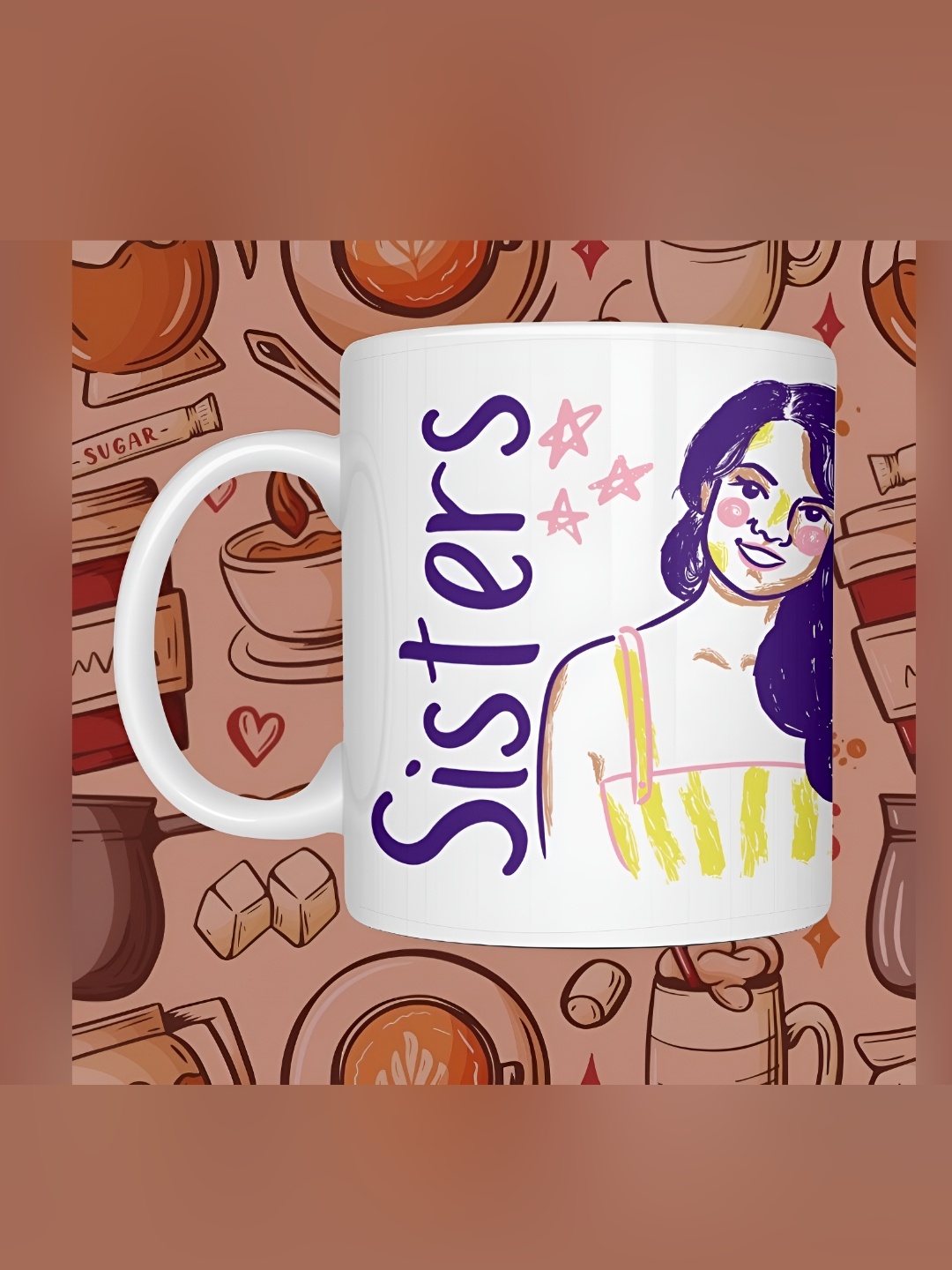 

JAVA IMPRESSIONS White & Blue Sisters Printed Glossy Ceramic Mugs 200ml