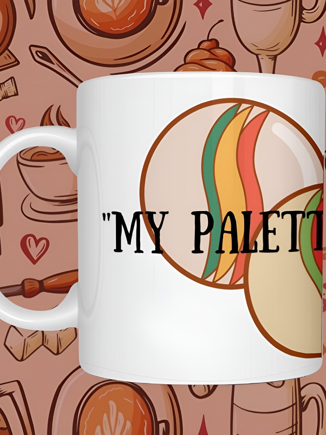 

JAVA IMPRESSIONS White & Brown Geometric Printed Glossy Ceramic Mugs 200ml