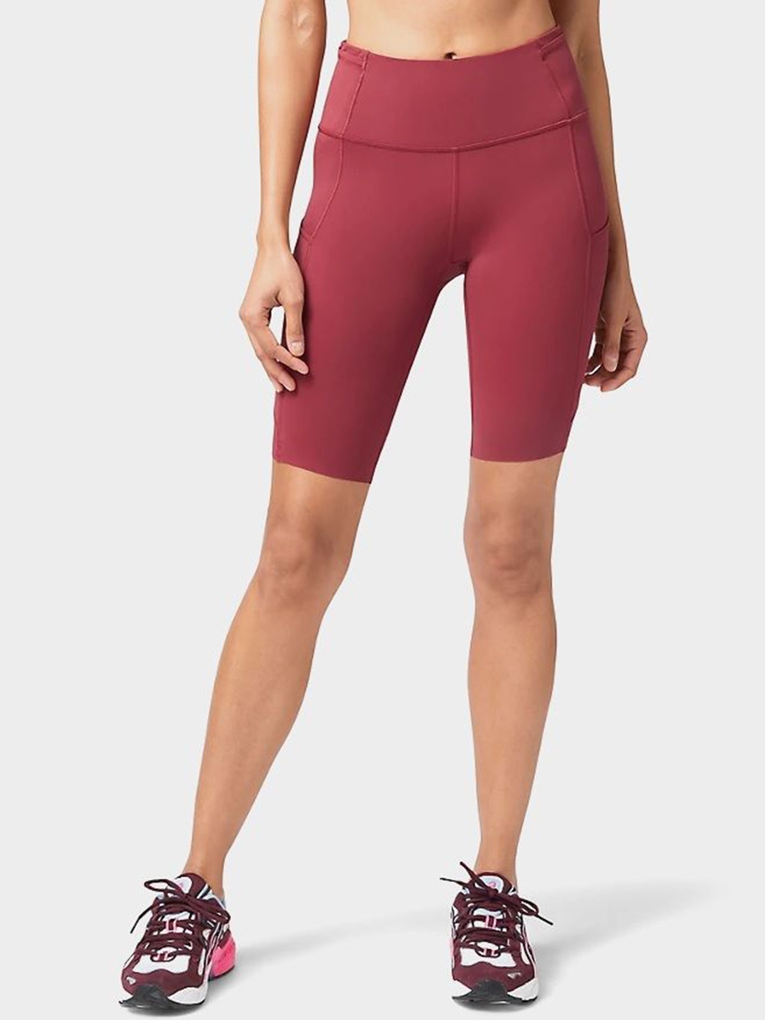 

Flingr Women Skinny Fit High-Rise Sports Shorts, Maroon