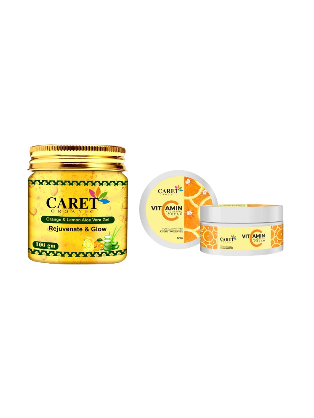 

CARET ORGANIC Set Of 2 Vitamin C Orange & Lemon Gel & Vitamin C Nourishing Cream - 100 g, White