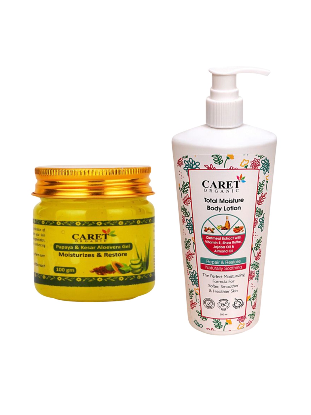 

CARET ORGANIC Set Of 2 Kesar Aloevera Gel - 100 g & Total Moisture Body Lotion - 200 ml, White