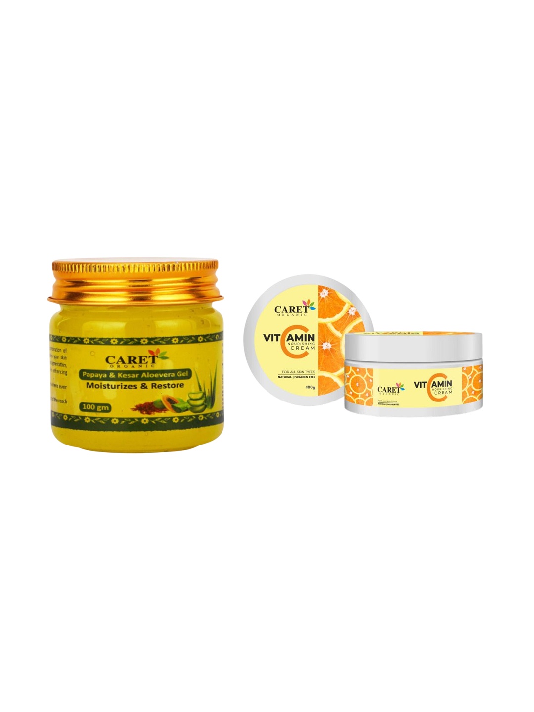 

CARET ORGANIC Set Of 2 Aloevera- Kesar Papaya Gel & Vitamin C Cream - 100 g Each, White