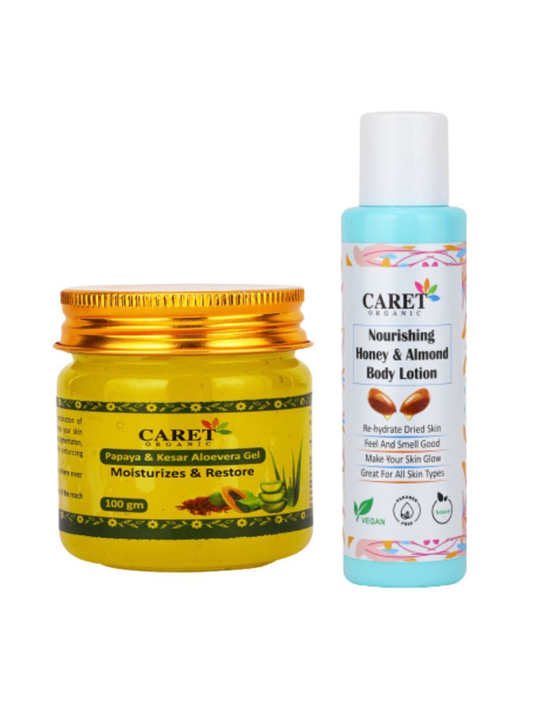 

CARET ORGANIC Set Of 2 Papaya, Kesar Gel & Honey, Almond Body Lotion - 100 ml Each, White