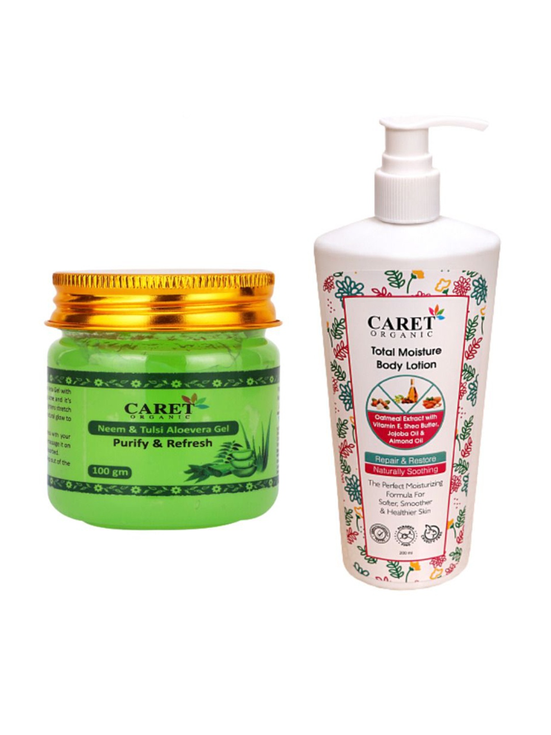 

CARET ORGANIC Set Of 2 Tulsi Aloevera Gel - 100 g & Total Moisture Body Lotion - 200 ml, White