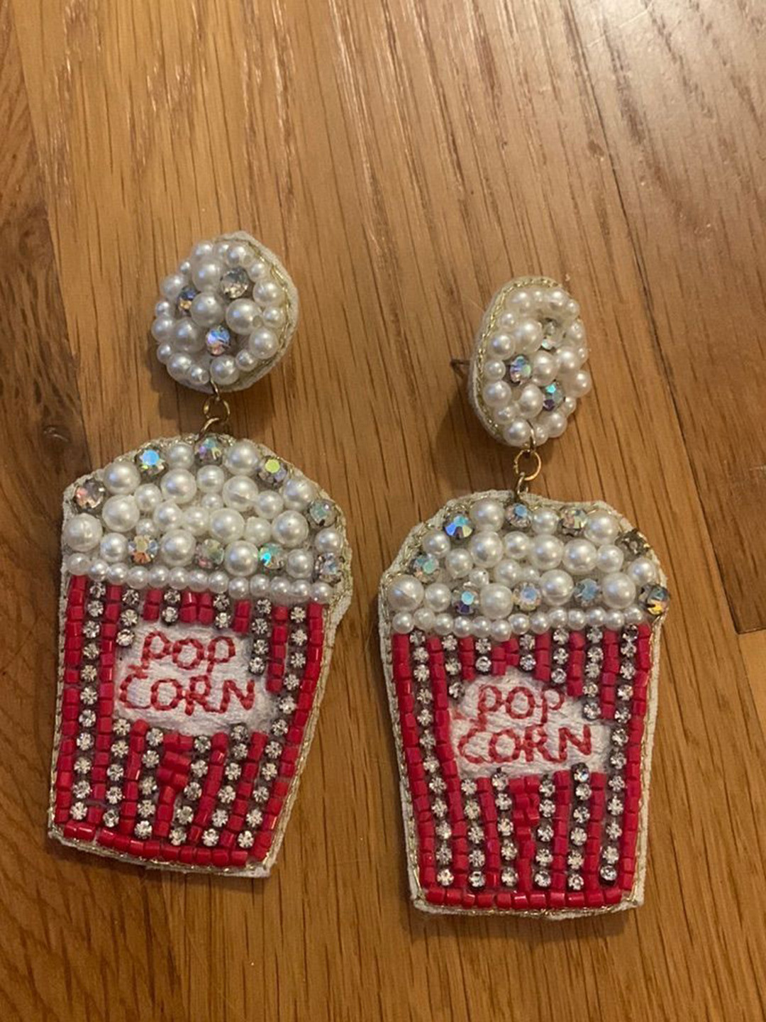 

BITCH PLZZ ACCESSORIES Artificial Stones and Beads Quirky Shaped Drop Earrings, Red