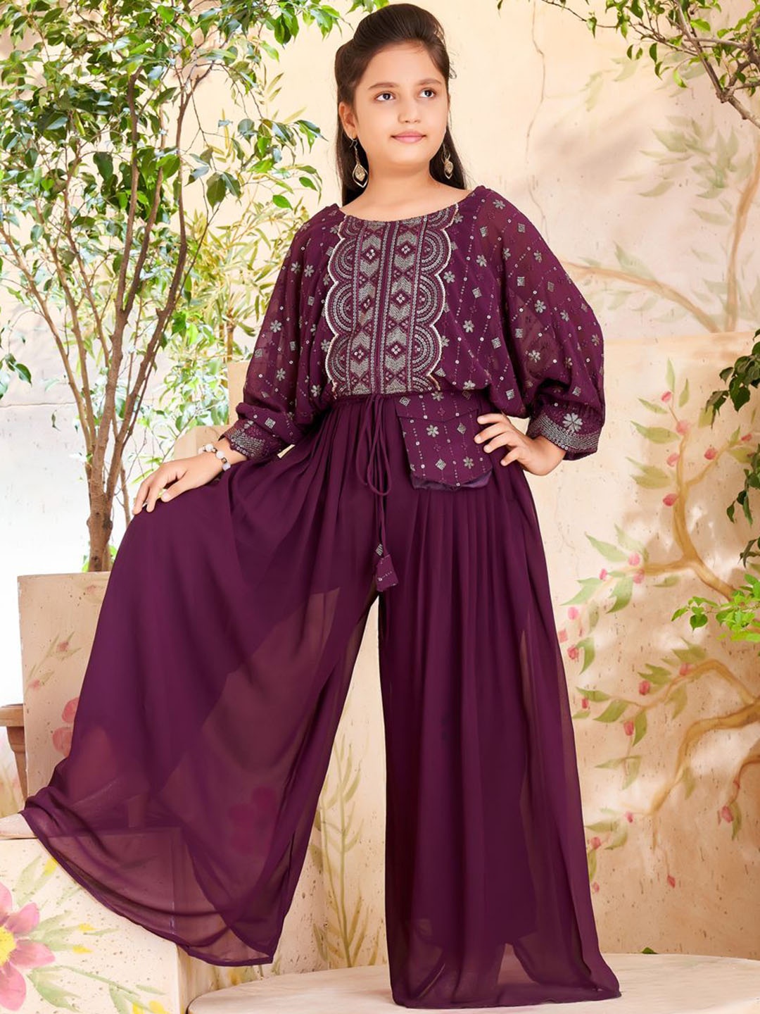 

Sangria Purple Sequinnce Embellished Top & Palazzo