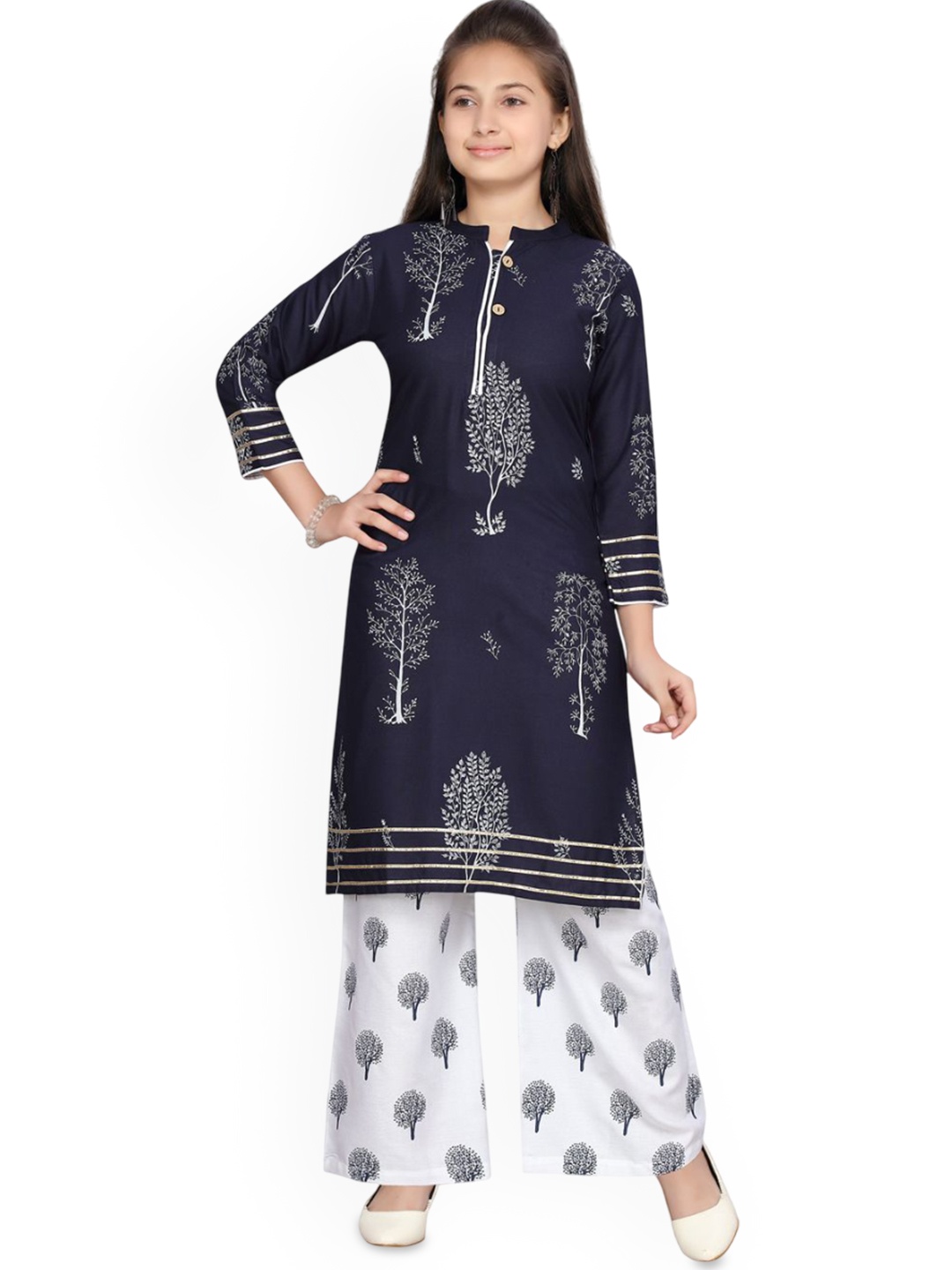 

Sangria Girls Floral Printed Pure Cotton Straight Kurta & Palazzos, Blue